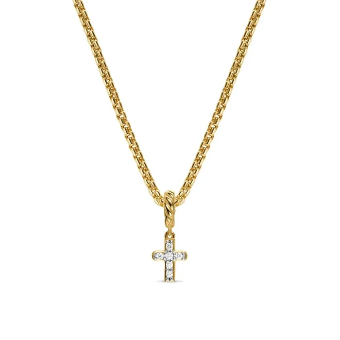 DAVID YURMAN Micro Pavé Cross Amulet in 18K Yellow Gold with Diamonds, 8mm