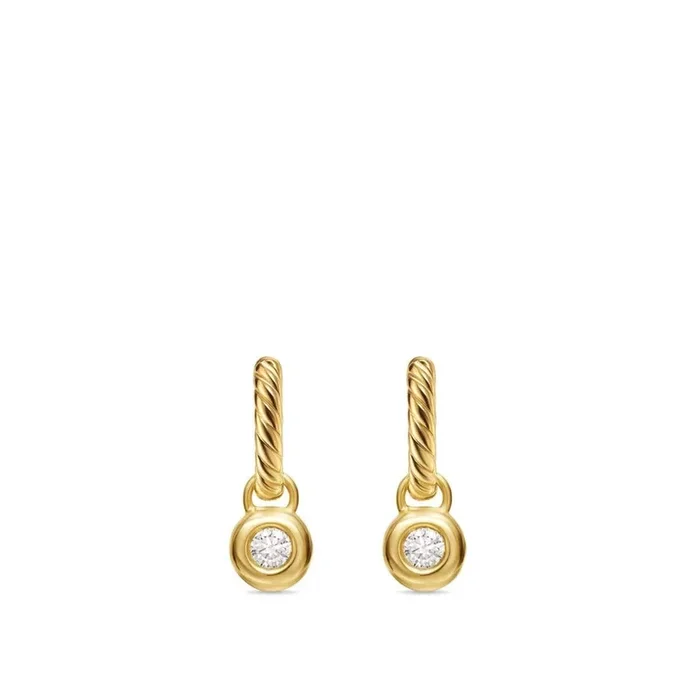 DAVID YURMAN Petite Cable Huggie Drop Earrings in 18K Yellow gold with Center Diamond, 17.5mm
