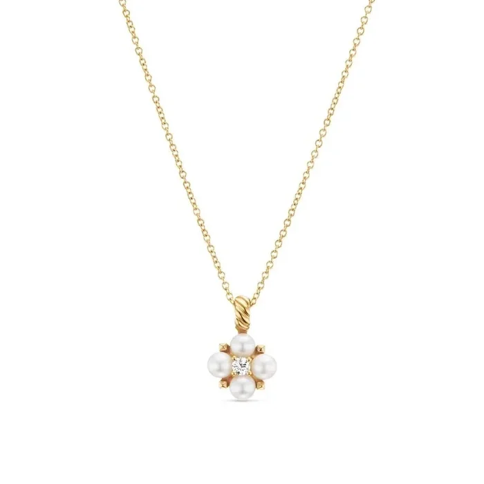 DAVID YURMAN Petite Modern Renaissance Pearl Necklace in 18K Yellow Gold with Center Diamond, 7.8mm