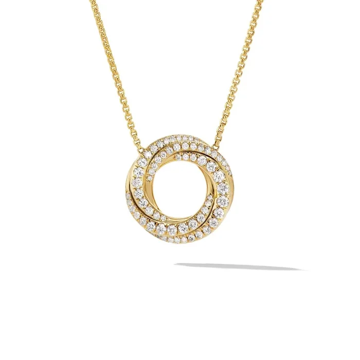 DAVID YURMAN Petite Pavé Crossover Pendant Necklace in 18K Yellow Gold with Diamonds, 15.5mm