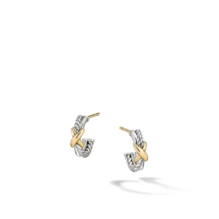 DAVID YURMAN Petite X Hoop Earrings in Sterling Silver with 18K Yellow Gold, 12.6mm