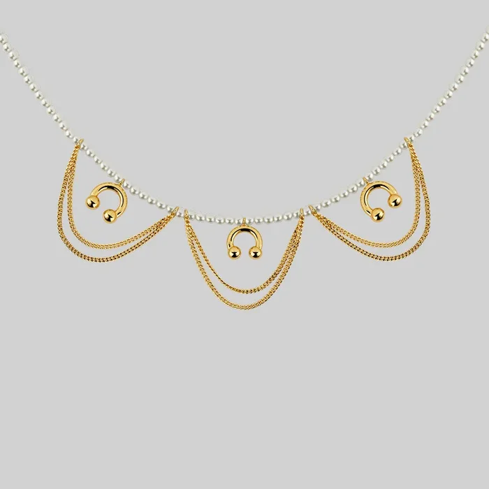 DECADENCE. Pearl & Chunky Barbell Collar – Gold