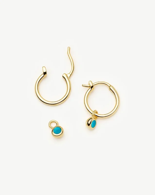 December Birthstone Mini Charm Hoop Earrings | 18ct Gold Vermeil/Turquoise Magnesite