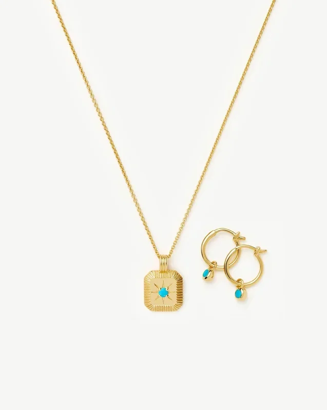 December Birthstone Necklace & Charm Earrings Set | 18ct Gold Vermeil/Turquoise Magnesite