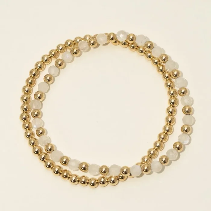 Dee Berkley “Team Bride” Moonstone with 14kt Gold Filled Bead Two Bracelet Bridal Gift Box Set (4mm beads)