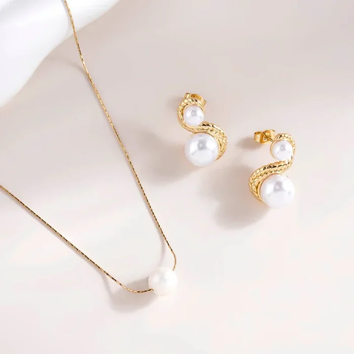 Delicate Pearl Necklace & Enchantress Pearl Stud Earrings Combo Set