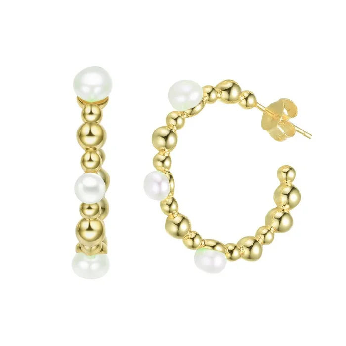 Delphine Golden Spheres Pearl Hoop Earrings