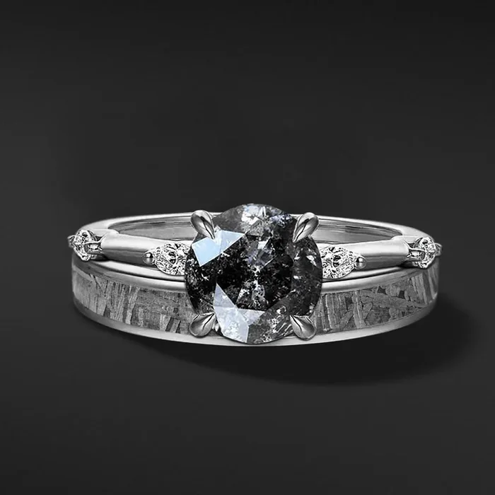 Demi – 14K Gold or Sterling silver Ring Set for Women | Salt & Pepper Diamond | Certified Moissanite Engagement Ring