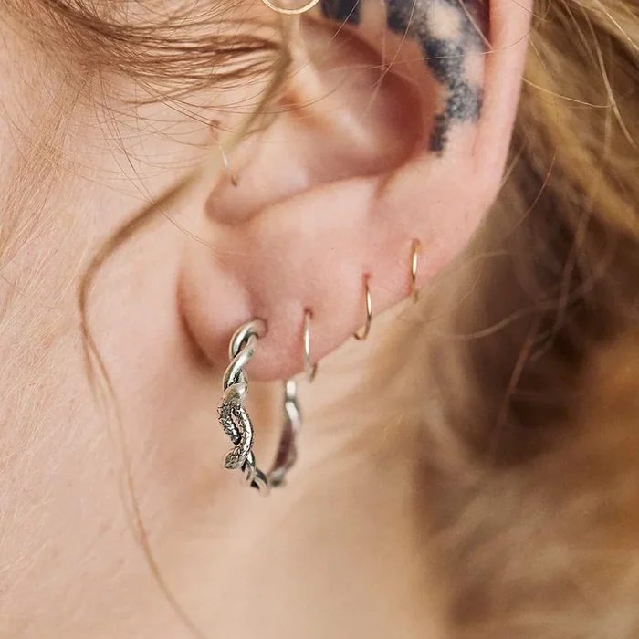 DEVISE. Double Headed Snake Twist Hoop Earrings – Silver