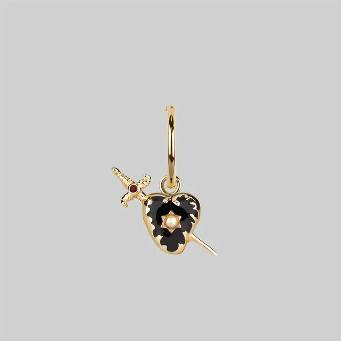 DEVOTION. Black Heart & Sword Hoop Earrings – Gold