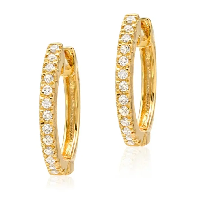 Diamond 14K Yellow Gold 8mm Small Huggie Earrings