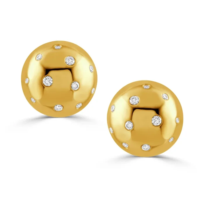 Diamond 18K Yellow Gold Dome Stud Earrings