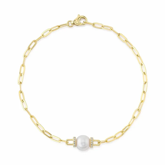 Diamond and Pearl Paper Clip Bracelet