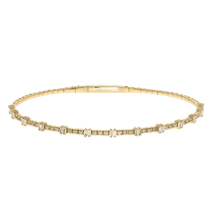 Diamond Baguette & Round Flex Bangle in 14K Yellow Gold