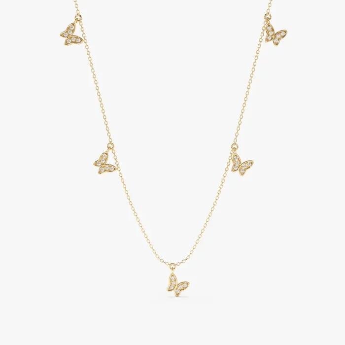 Diamond Butterfly Drop Necklace, Phoebe