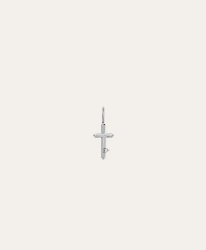 Diamond Cross Mini Charm in Sterling Silver