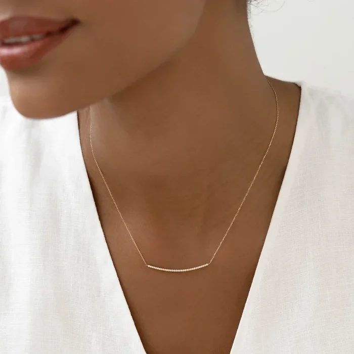 Diamond Curved Bar Necklace 14k Gold – Laia