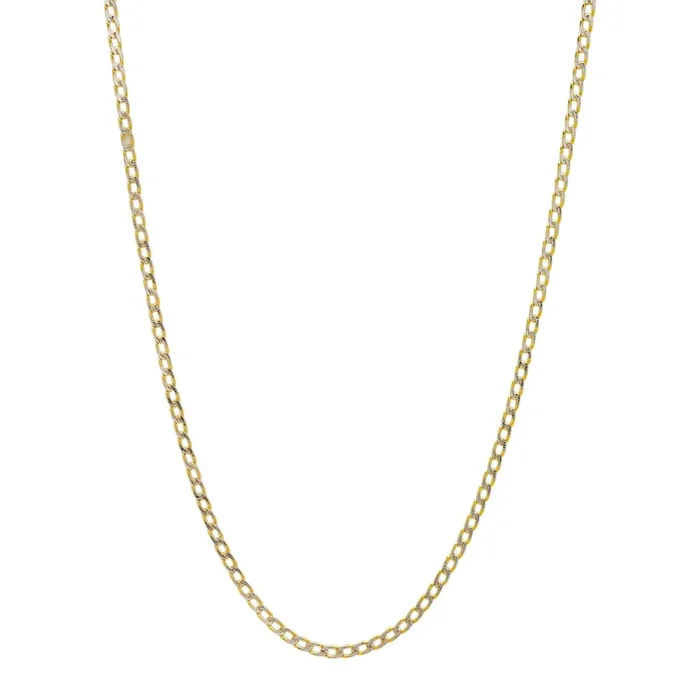 Diamond Cut Curb Chain in 14kt Yellow and White Gold (18 inches and 2.4mm wide)
