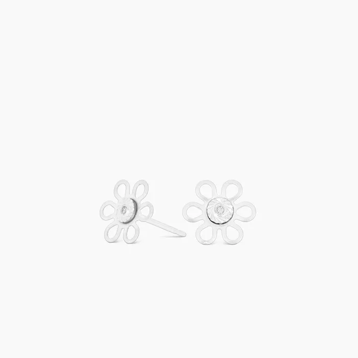 Diamond Daisy Silver Tone Earrings