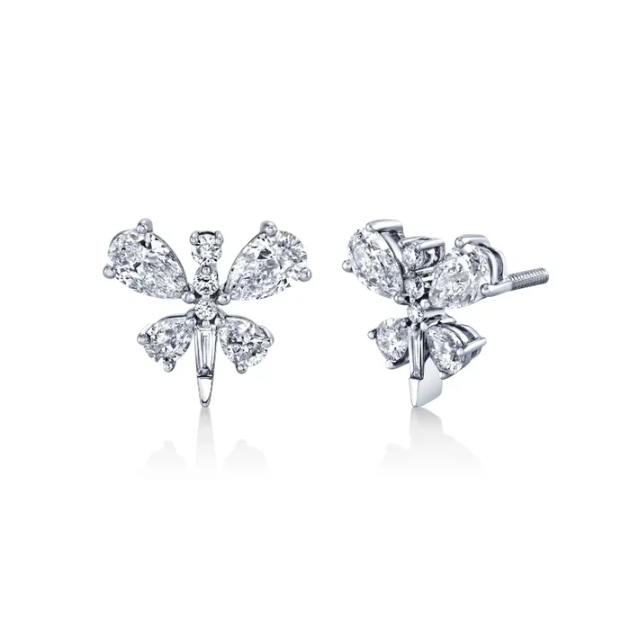 Diamond Dragonfly Studs – 14K White Gold