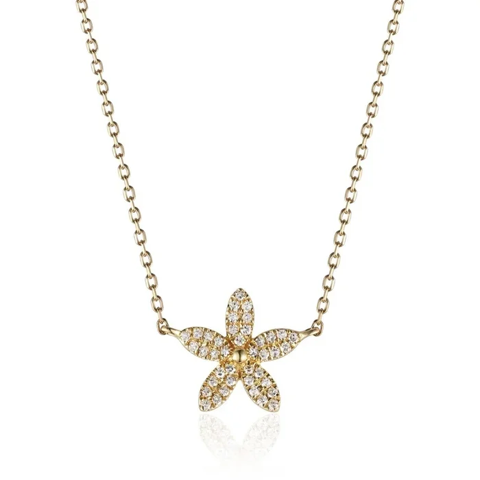 Diamond Flower 14K Yellow Gold Necklace