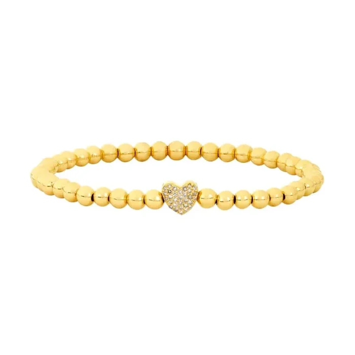 Diamond Heart 4mm Yellow Gold Beaded Bracelet