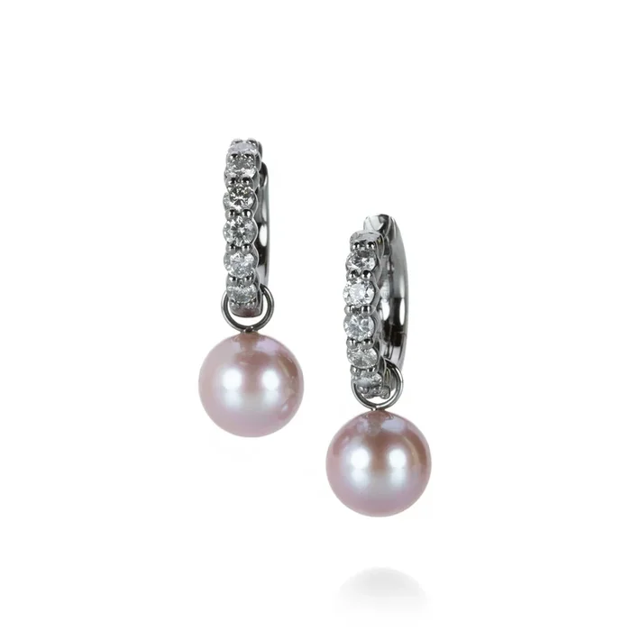 Diamond Hoops with Pink Pearls