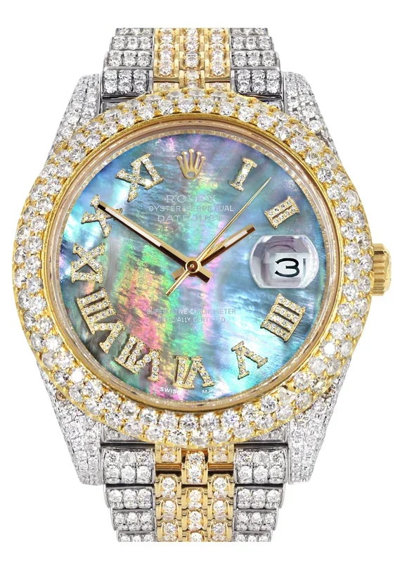 Diamond Iced Out Rolex Datejust 41 | 25 Carats Of Diamonds | Abalone Mother of Pearl Dial | Two Tone | Two Row | Jubilee Band