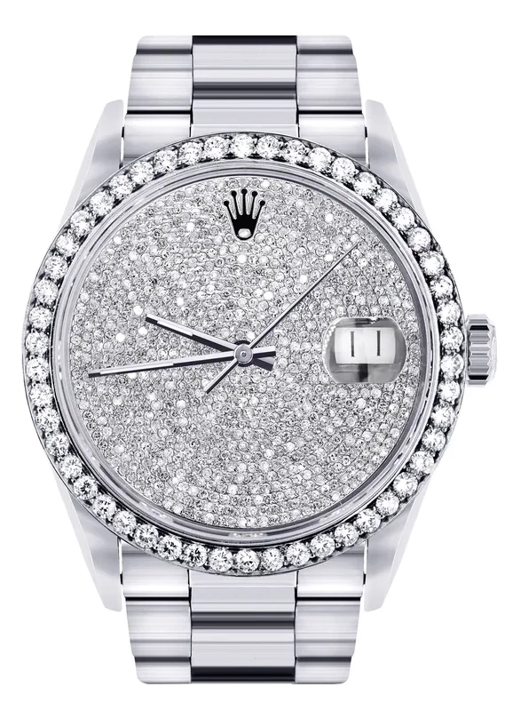 Diamond Mens Rolex Datejust Watch 16200 | 36MM | Fully Iced Out Diamond Dial | Oyster Band