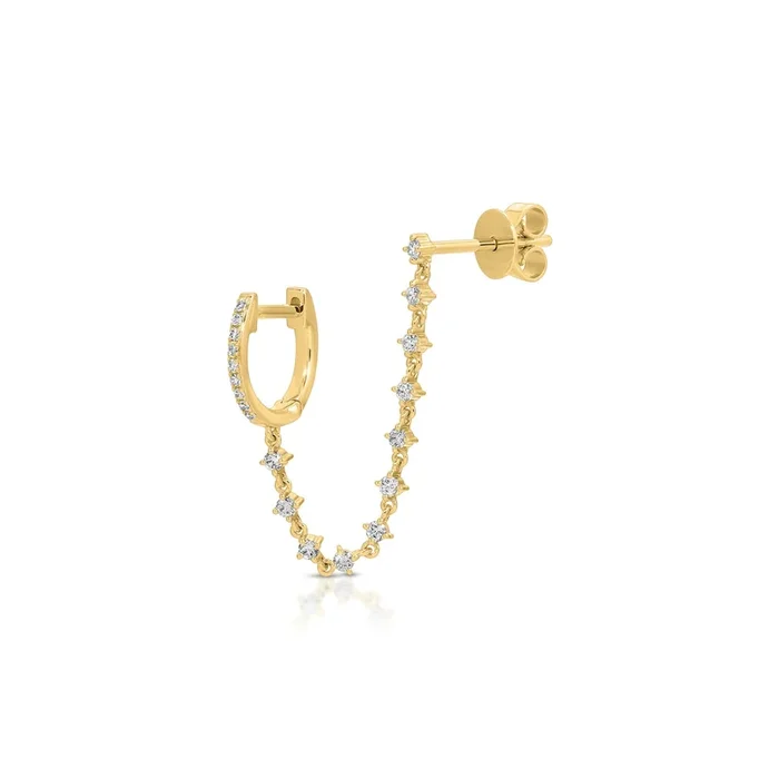 Diamond Mini Huggie and Prong Set Chain Stud Earring