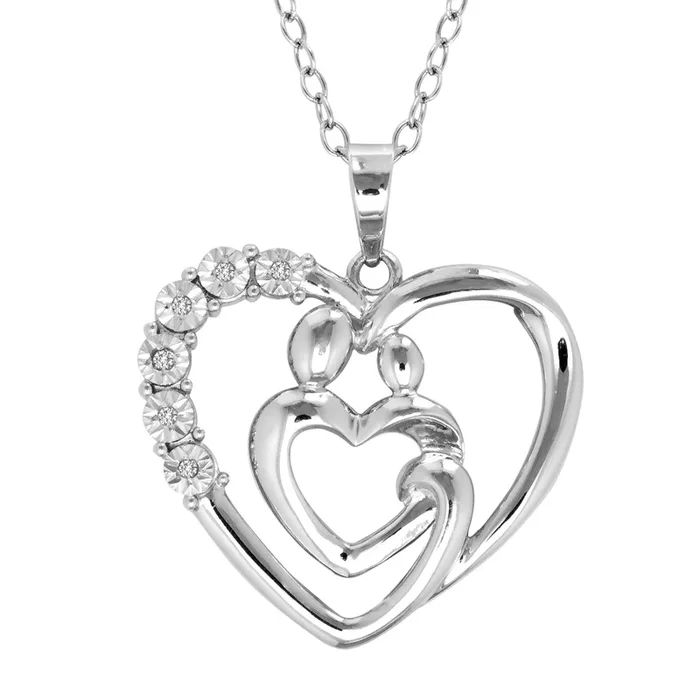 Diamond Mother & Family Heart Pendant