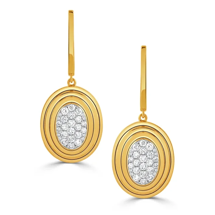 Diamond Pavé 18K Yellow Gold Oval Drop Earrings