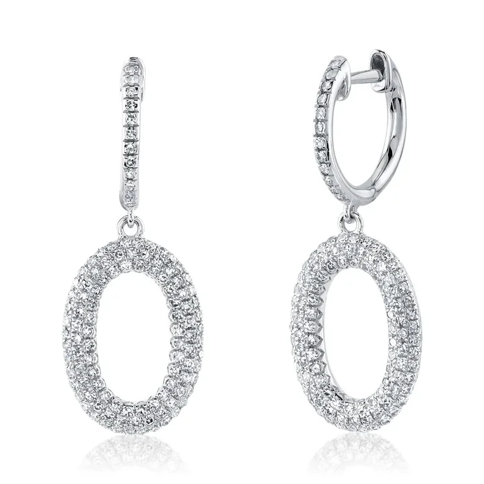 Diamond Pave Oval Drop Earrings