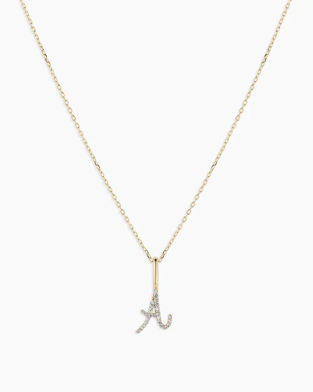 Diamond Script Alphabet Charm Necklace