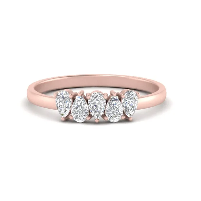 Diamond Teardrop 5 Stone Wedding Band Half Carat