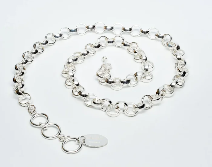 Domed Circle Set of Sterling Silver Necklace and Bracelet
