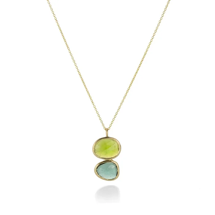 Double Blue and Green Tourmaline Pendant Necklace