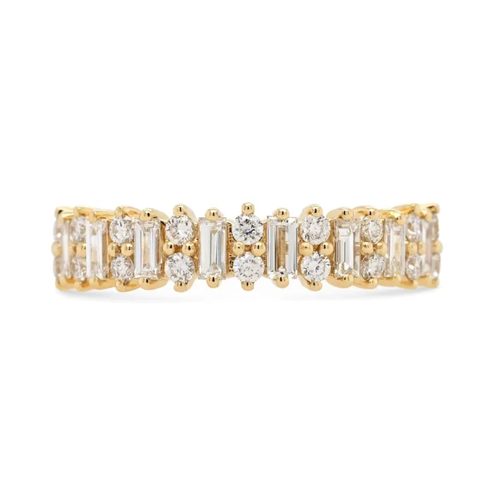 Double Diamond & Baguette Wedding Band