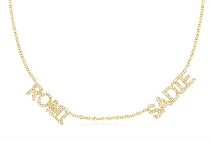 Double Diamond Block Name Necklace