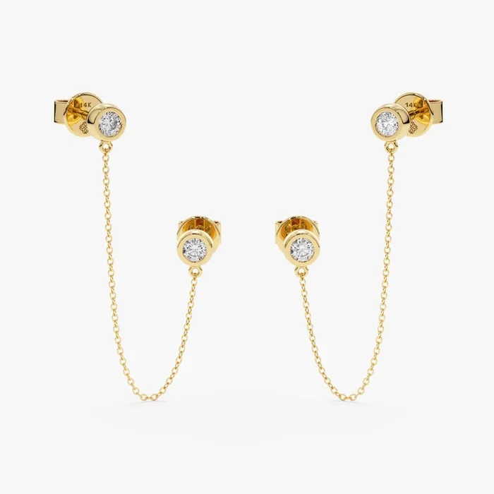 Double Diamond Hanging Chain Studs, Susie