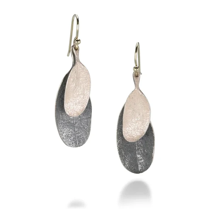 Double Leaf Silver Drop Earrings