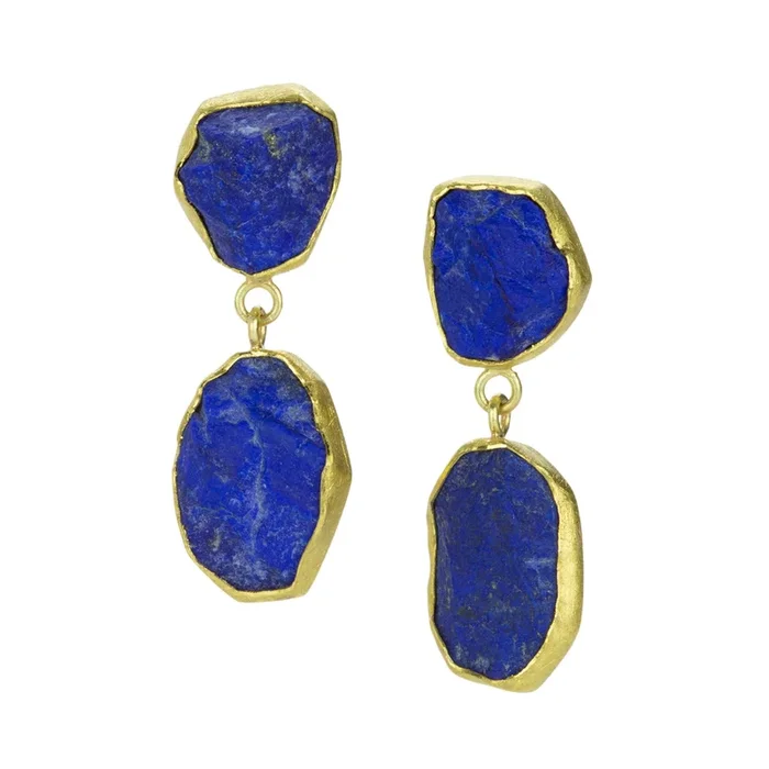 Double Rough Lapis Drop Earrings