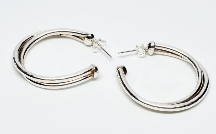 Double Twist Sterling Silver Hoop Earrings