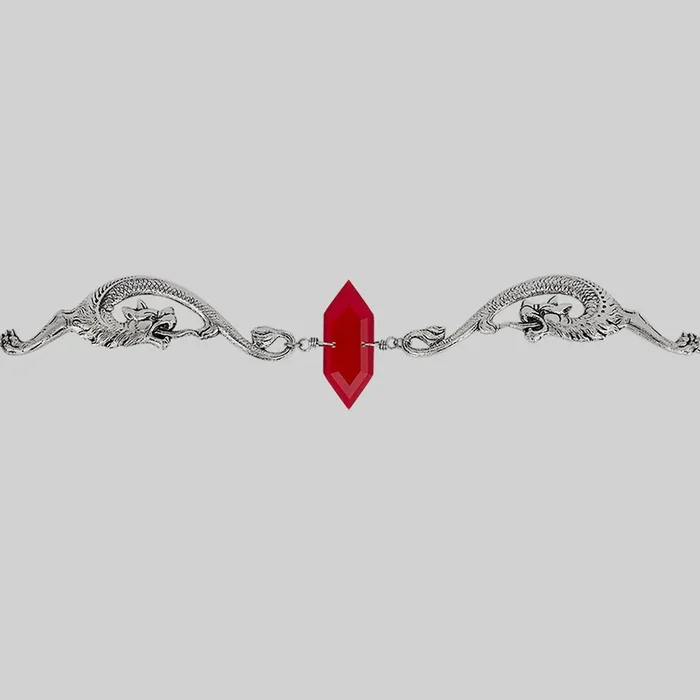 DRAKE. Red Glass Dragon Choker – Silver