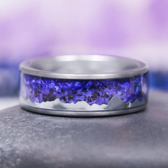 Dreamscape Wedding Band – 8MM Tungsten Carbide (Mountain Range)