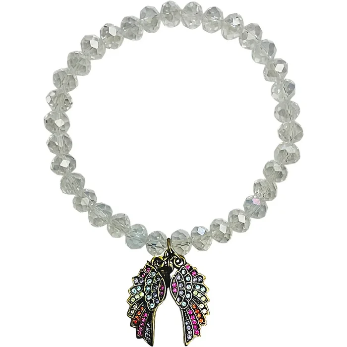 Dreamy Angel Wing Beaded Bracelet (Brass Ox/Crystal 6 1/2″)