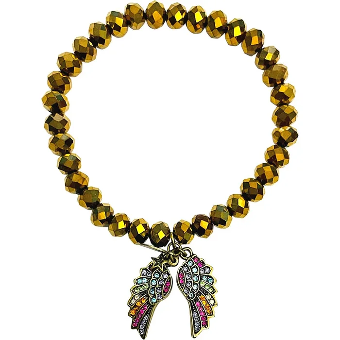 Dreamy Angel Wing Beaded Bracelet (Brass Ox/Metallic Gold/7 1/2″)