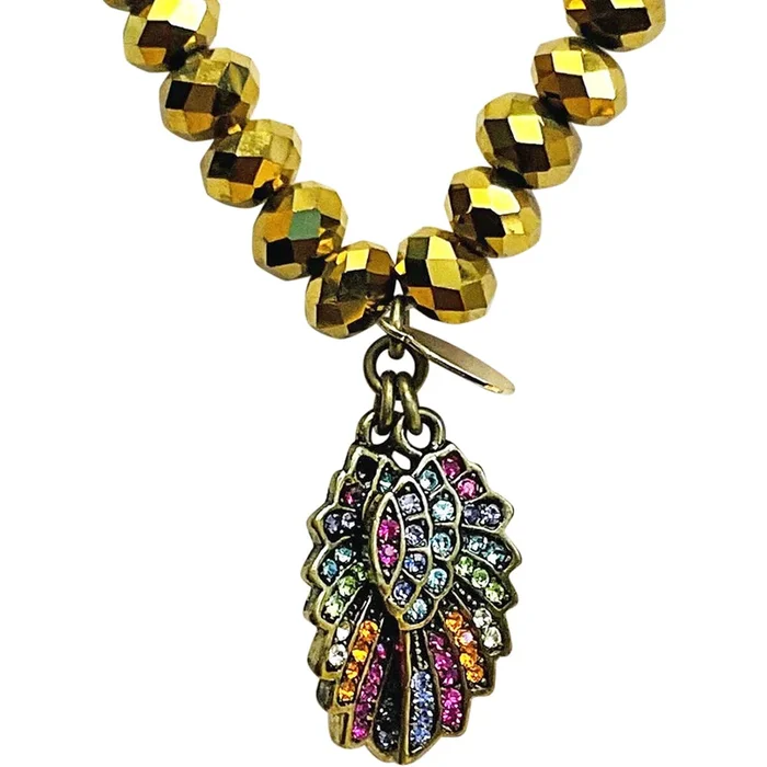 Dreamy Angel Wing Metallic Beaded Necklace (Brass Ox)