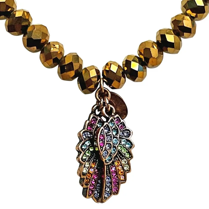 Dreamy Angel Wing Metallic Beaded Necklace (Copper Ox)