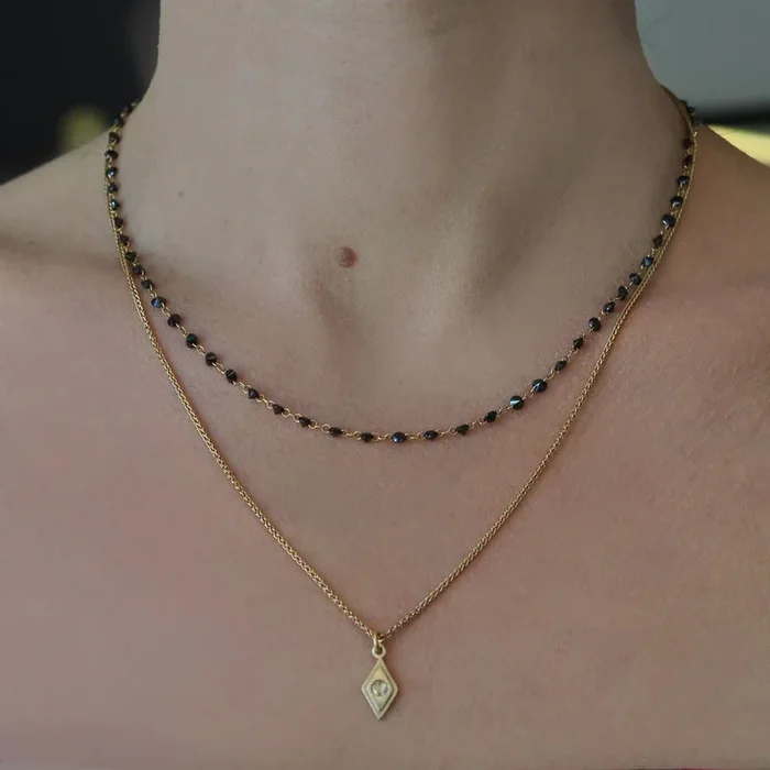 Drilled Black Diamond Yellow Gold Necklace